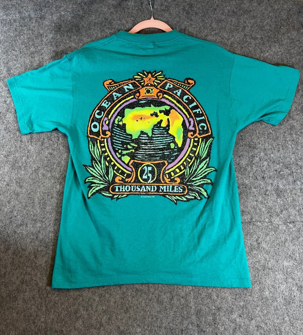 VTG 90s Ocean Pacific OP Shirt Mens Medium Teal Thousand Miles Single Stitch Tee